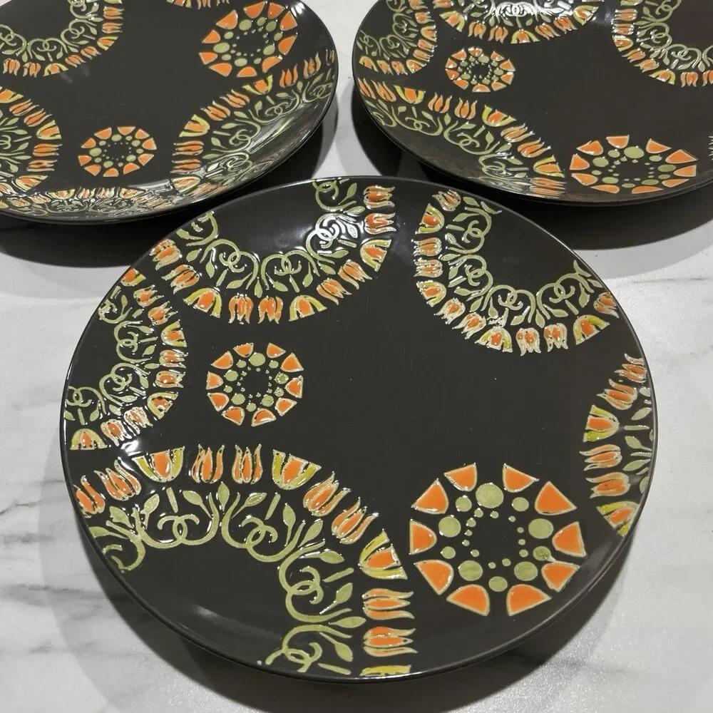 180 Robin Pickens Dinner Plates Lot Of 3 Gray 10” Floral Cottage Core Whimsy